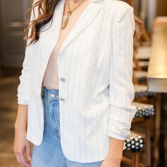 Matilda Jane Good Hart GH Myrtle Beach Stripe Blazer White Gauzy Nautical Size L - Picture 14 of 14